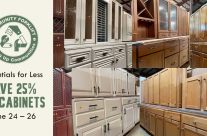 Kitchen cabinet sets, singles, & cabinet doors are 25% off at the reuse warehouse!