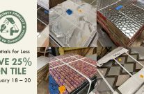 Save 25% on tile at the reuse warehouse, including ceramic, vinyl, glass, and stone