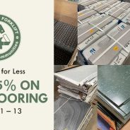 Save 25% on tile, wood flooring, and carpet at the reuse warehouse March 11 – 13!