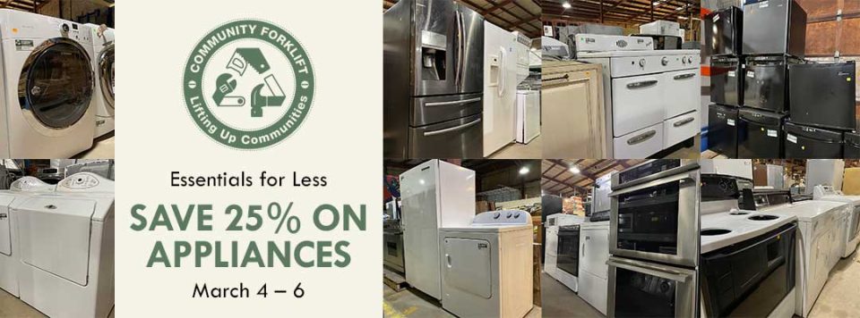 a compilation of photos of appliances with a banner over them reading "25% off appliances"